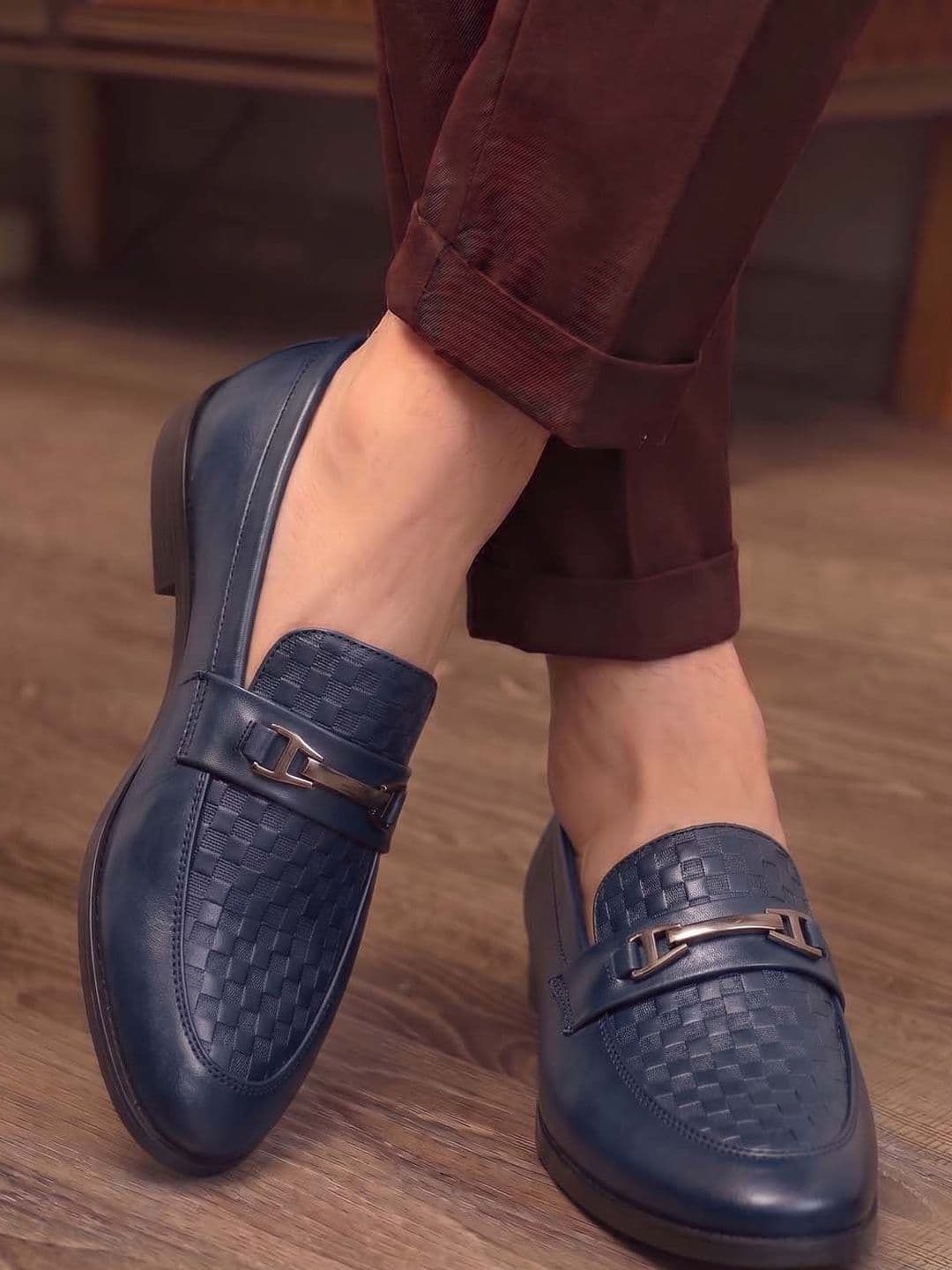 HERE&NOW Men Navy Blue Textured Formal Loafers - view 1