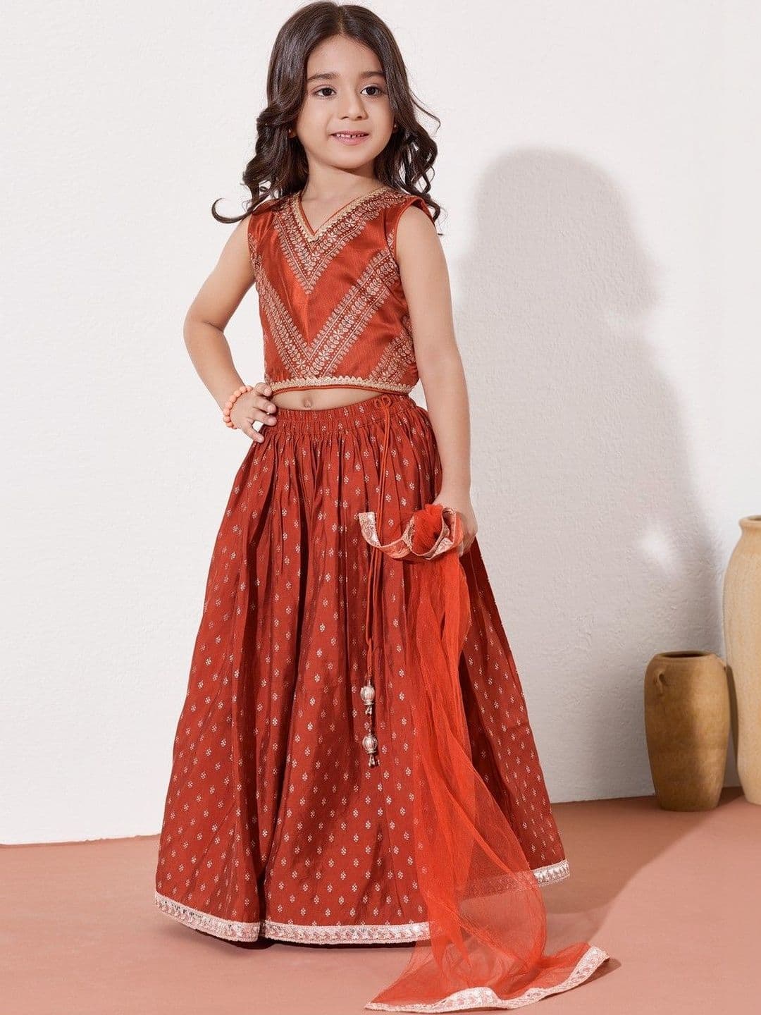VIKRI By Khushboo Parekh Girls Embellished Ready to Wear Lehenga & Blouse With Dupatta - view 1