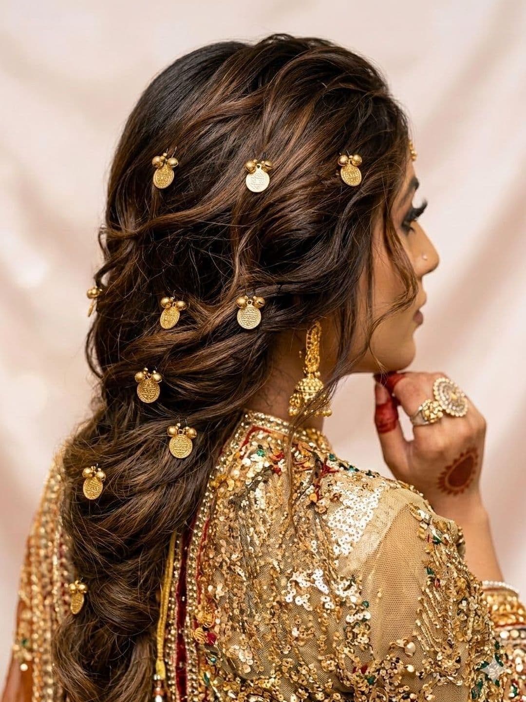 Pearls N Twirls Women Set Of 10 Gold-toned Coins & Ghungroo Juda Embellished U Pins - view 1