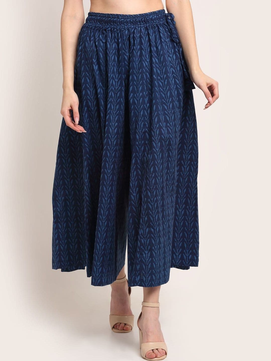 KALINI Women Ethnic Motifs Printed Flared Knitted Cropped Ethnic Palazzos - view 1