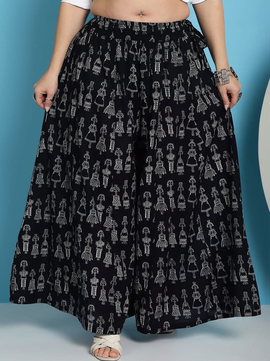 KALINI Women Ethnic Motifs Printed Flared Knitted Ethnic Palazzos - view 1