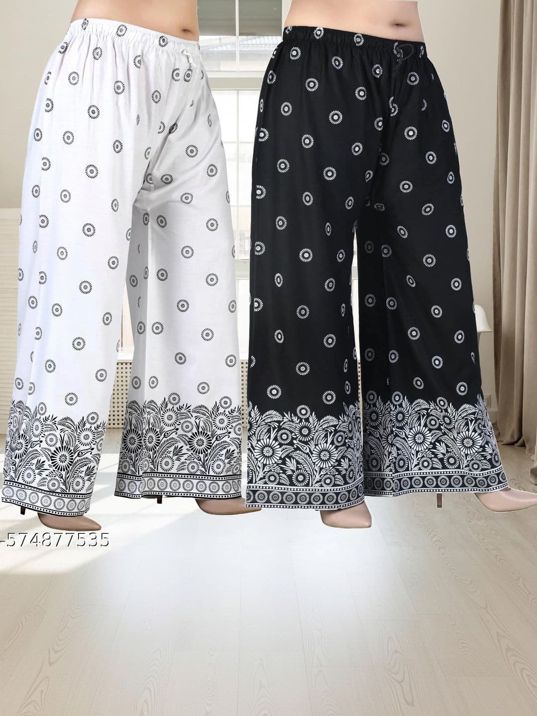 BINISH Women 2 Floral Printed Chambray Palazzos - view 1
