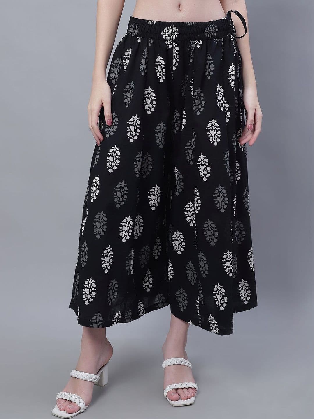 KALINI Women Floral Printed Flared Knitted Cropped Ethnic Palazzos - view 1