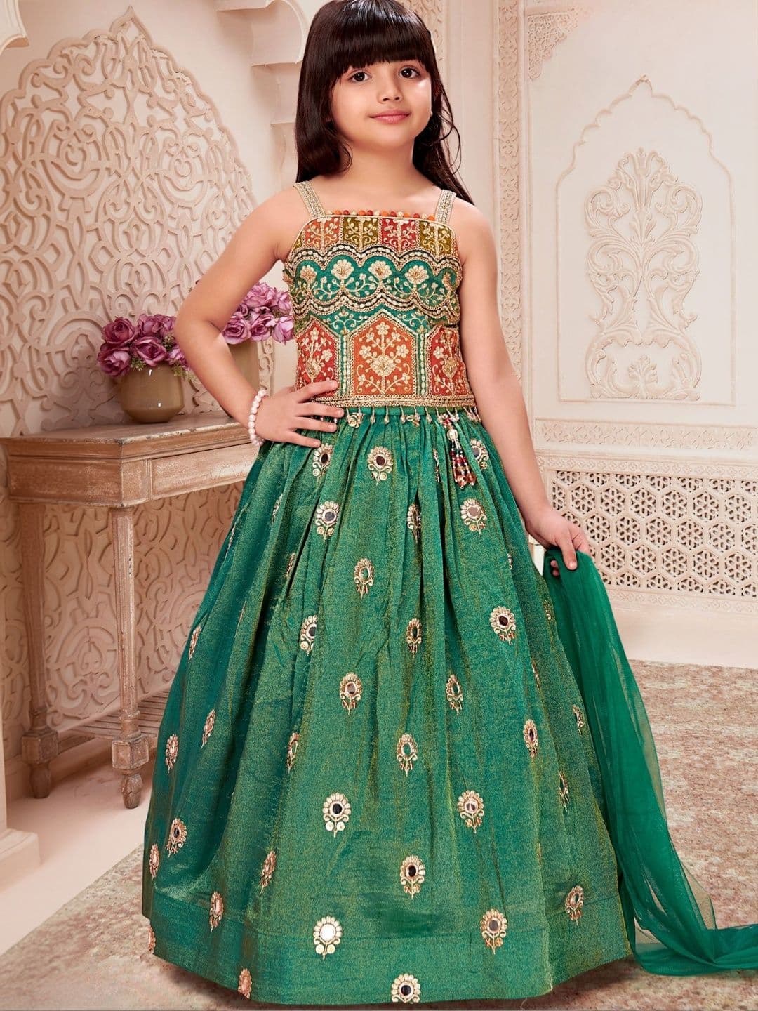 Lagorii Girls Embroidered Sequinned Ready to Wear Lehenga & Blouse With Dupatta - view 1