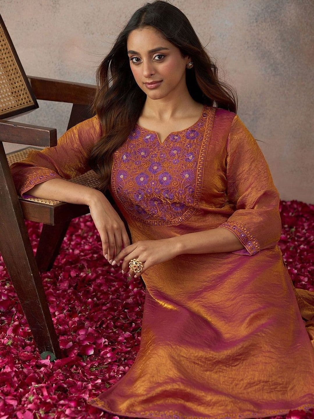 Anouk Rust Thread Embroidered Kurta with Palazzo Set - view 1