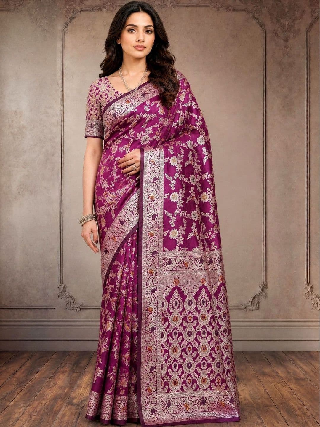 Anouk Ethnic Motifs Zari Art Silk Heavy Work Banarasi Saree - view 1