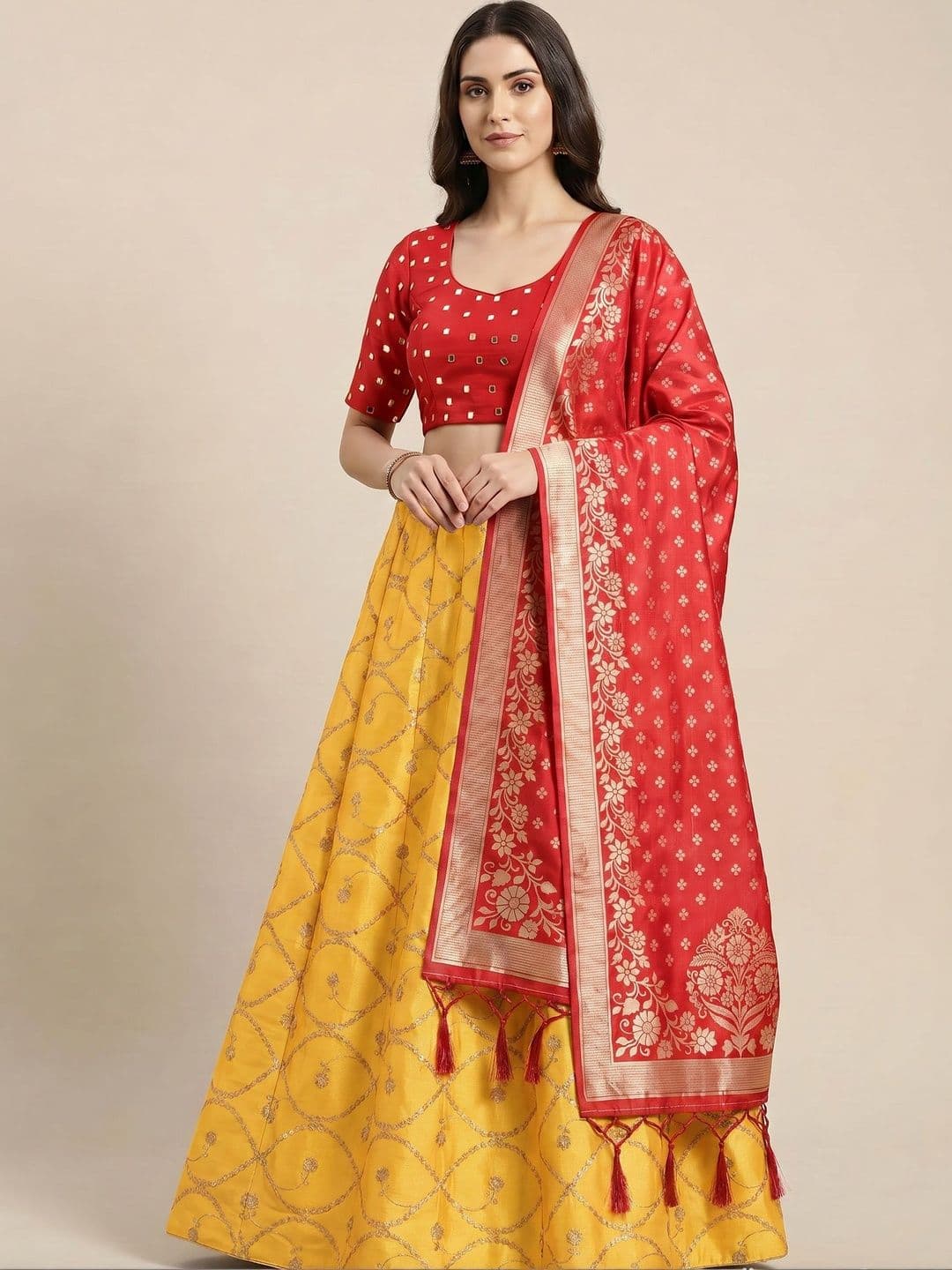TIRUPATI ENTERPRISES Embellished Mirror Work Block Print Semi-Stitched Lehenga & Blouse With Dupatta - view 1