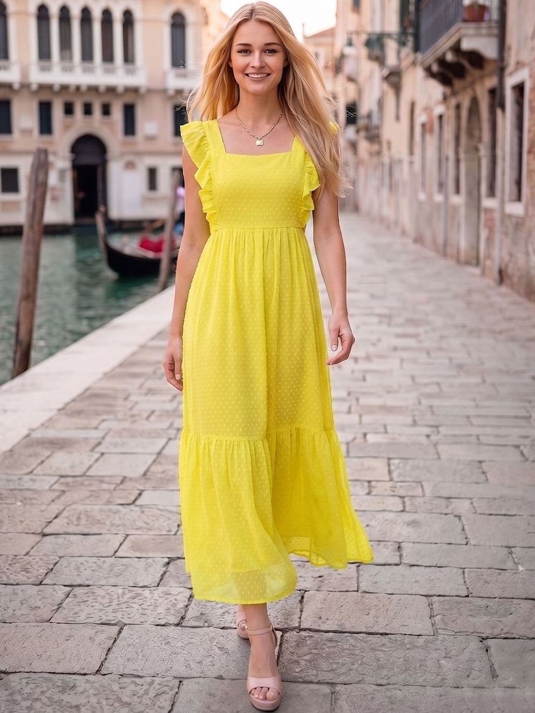 aayu Women Self Design Square Neck Maxi Dress - view 1