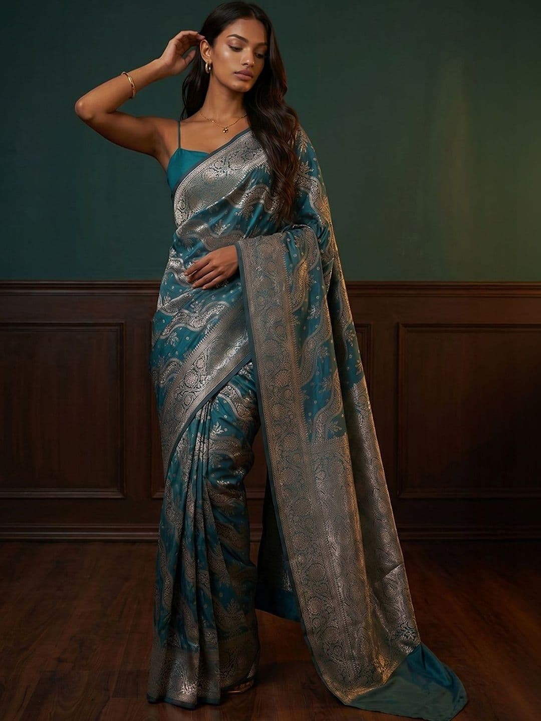 Anouk Paisley Zari Silk Blend Designer Banarasi Saree - view 1