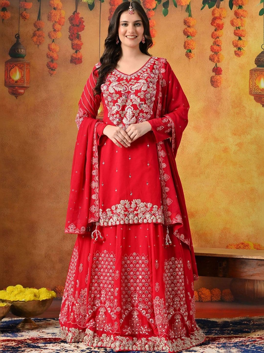 ZARIKALI Embroidered Sequinned Ready to Wear Lehenga & Blouse With Dupatta - view 1