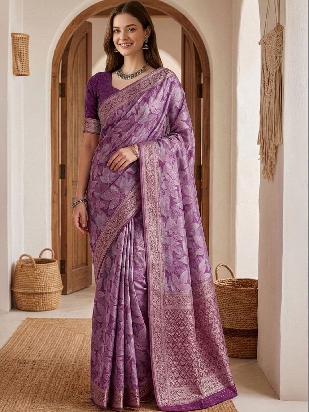 Anouk Floral Zari Pure Cotton Jamdani Saree - view 1