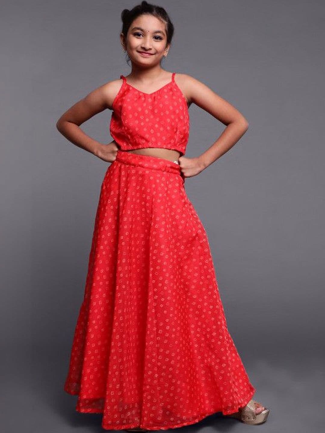 KALINI Girls Printed Ready to Wear Organza Lehenga Choli With Short Jacket Set - view 1