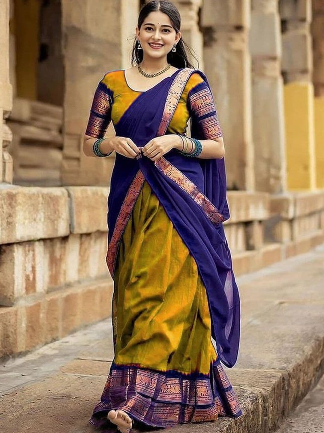 R K INFINITIVE Woven Design U-Neck Zari Flared Unstitched Lehenga & Blouse With Dupatta - view 1