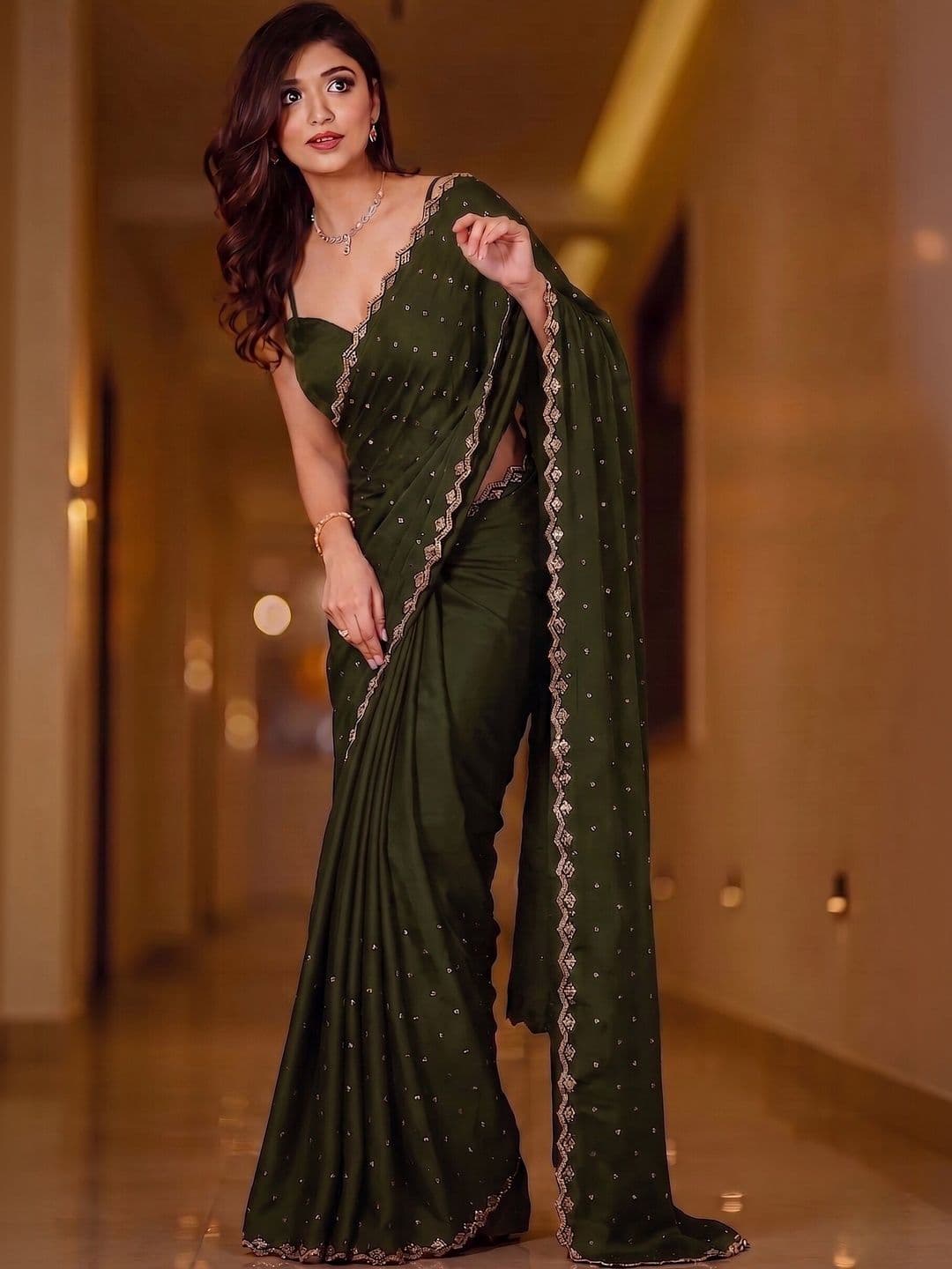 SHYAMLATA Beads and Stones Silk Blend Heavy Work Saree - view 1