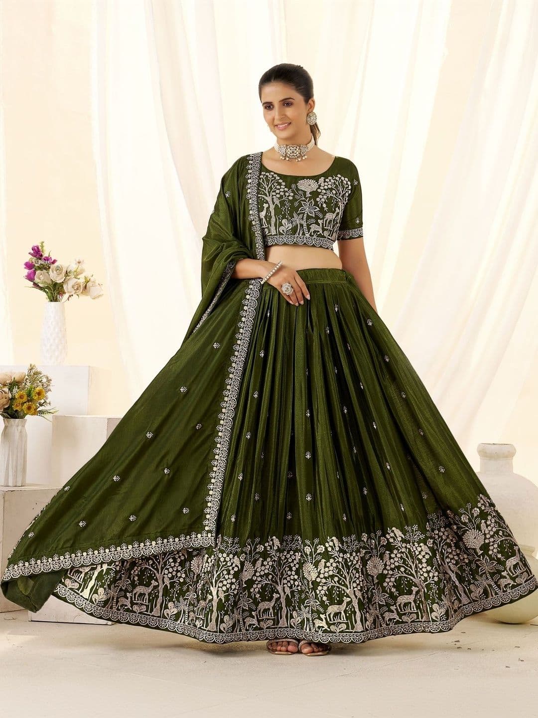 all about you Embroidered Thread Work Ready to Wear Lehenga & Blouse With Dupatta - view 1
