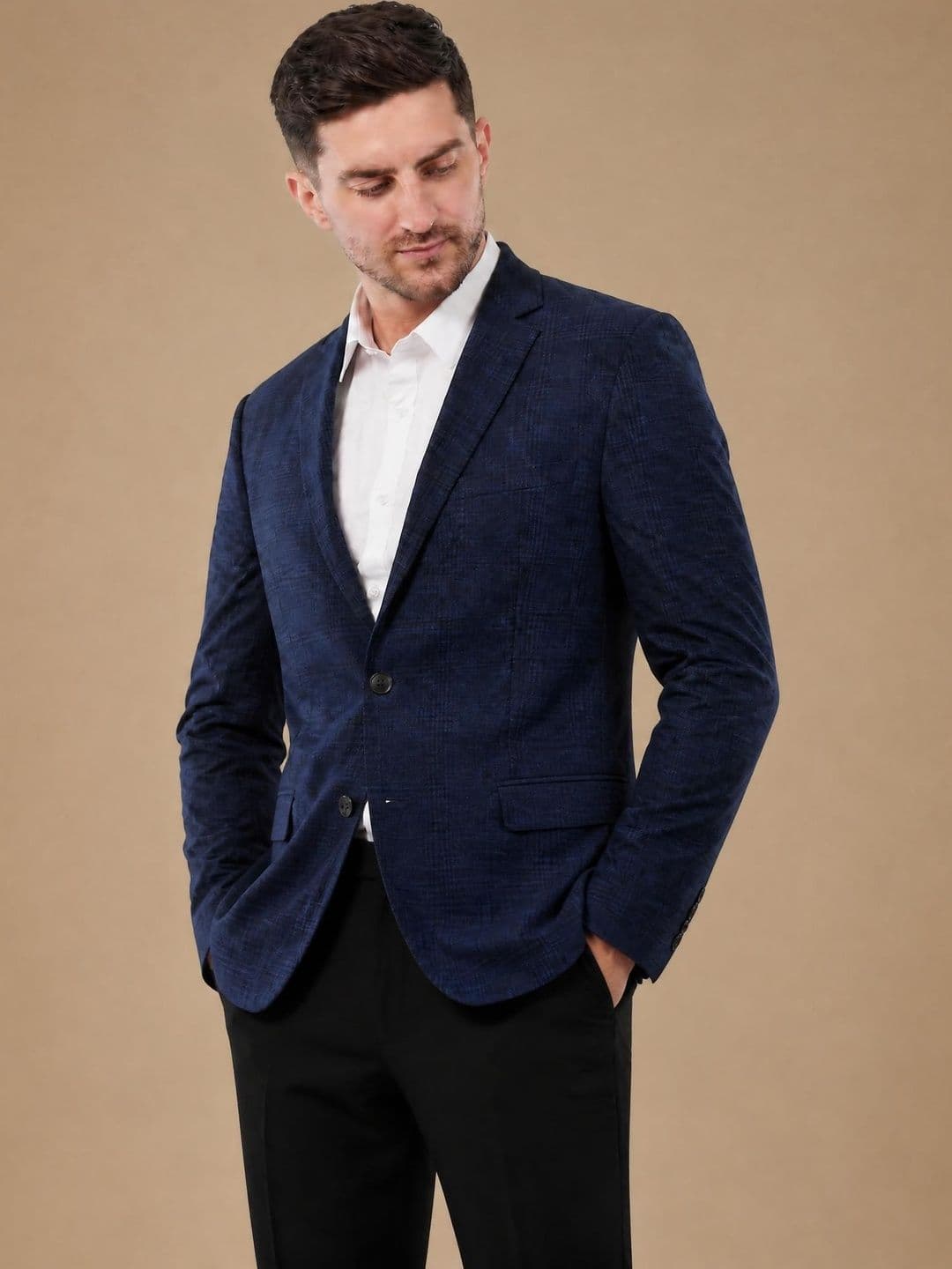 Integration Checked Notched Lapel Single-Breasted Slim Fit Formal Blazers - view 1