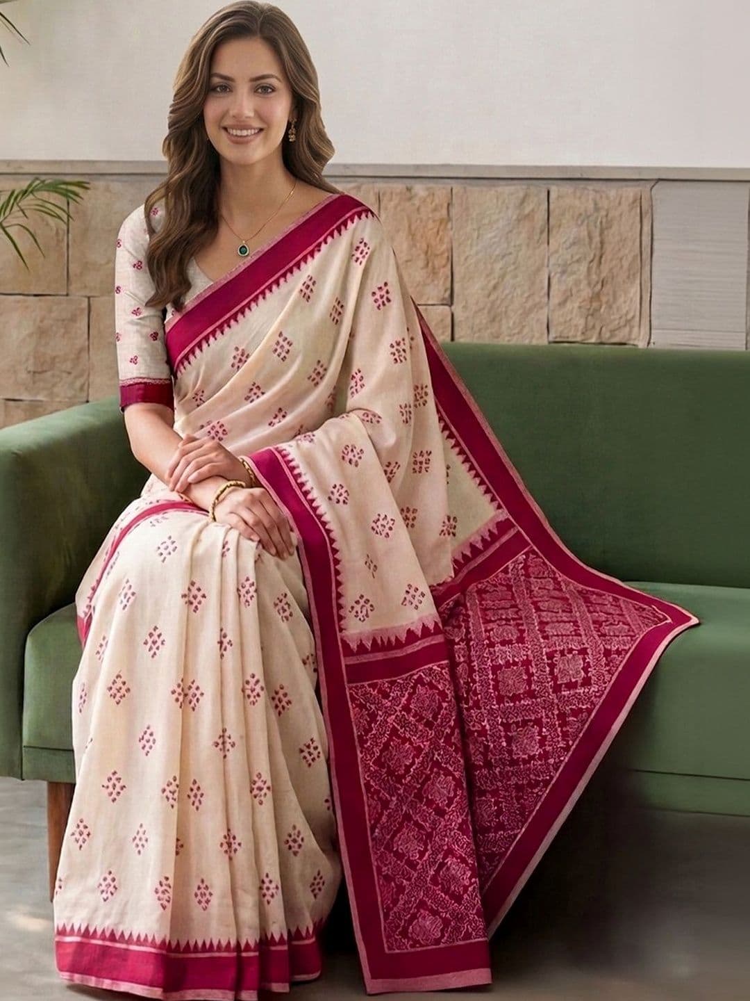 Anouk Pure Cotton Jamdani Saree - view 1