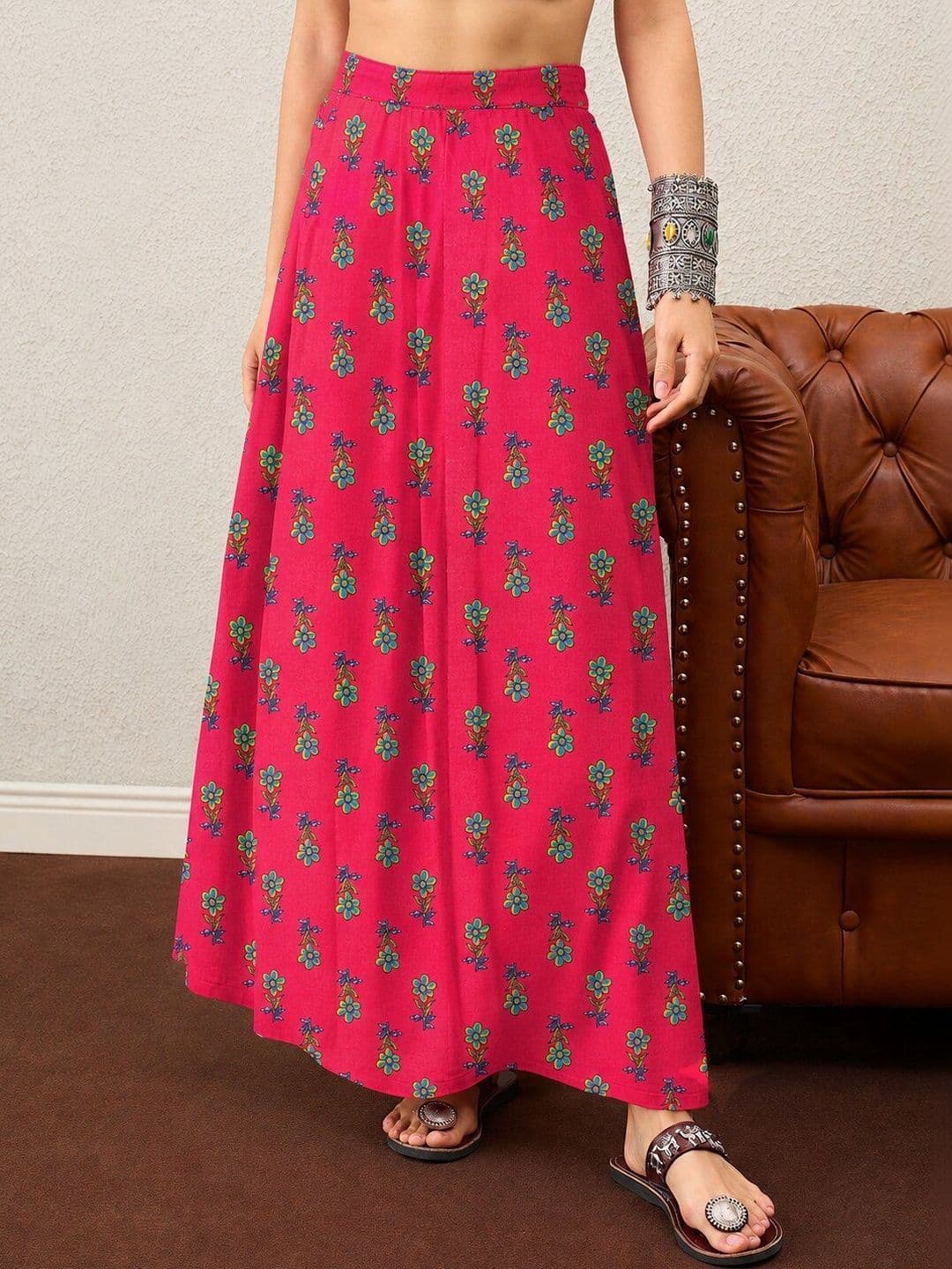 InWeave Women Cotton Floral Maxi A-Line Skirt - view 1