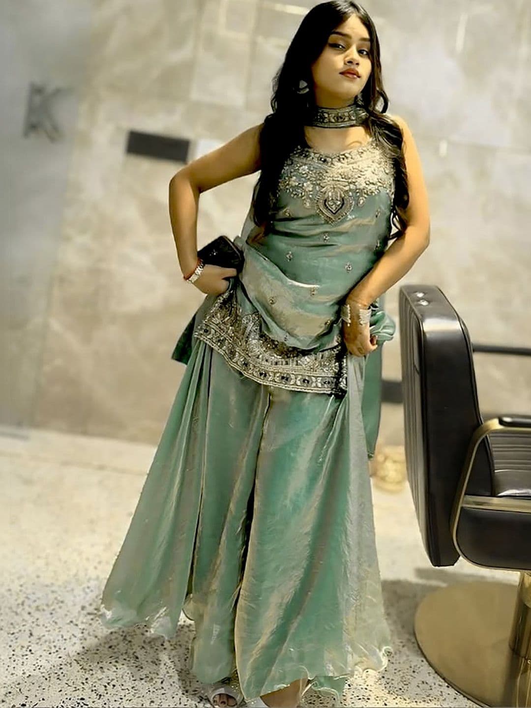 Moda Rapido Women Ethnic Motifs Embroidered Regular Pure Silk Kurta with Sharara & With Dupatta - view 1