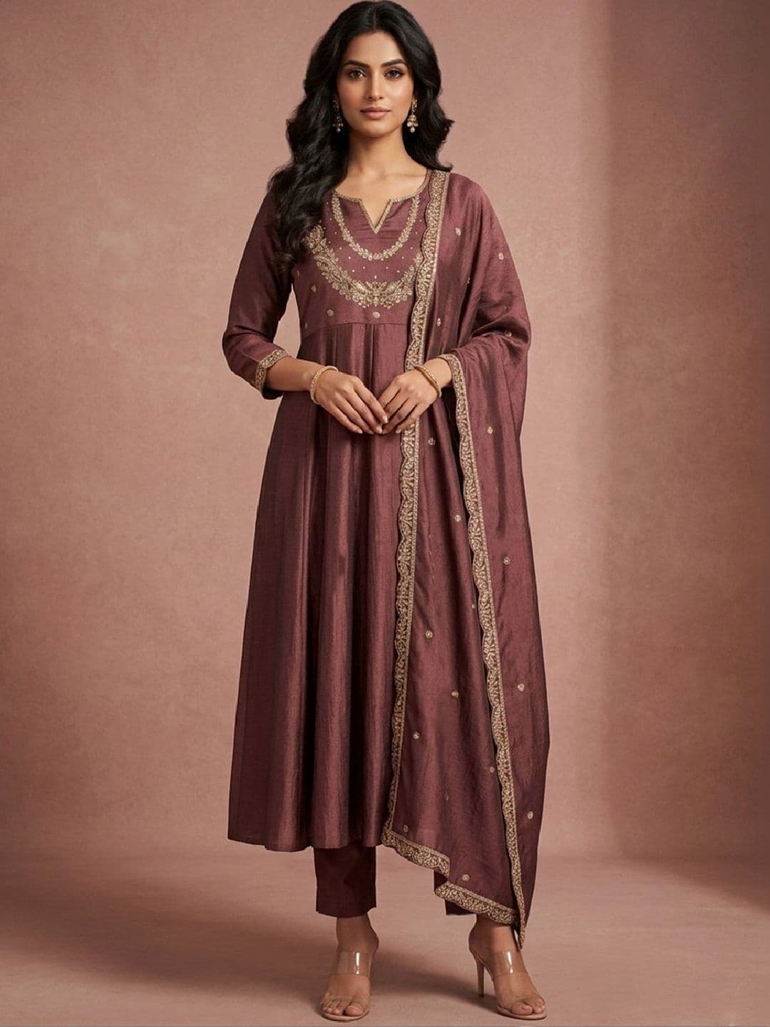 Varanga Women Ethnic Motifs Embroidered Empire Thread Work Kurta with Trousers & With Dupatta - view 1