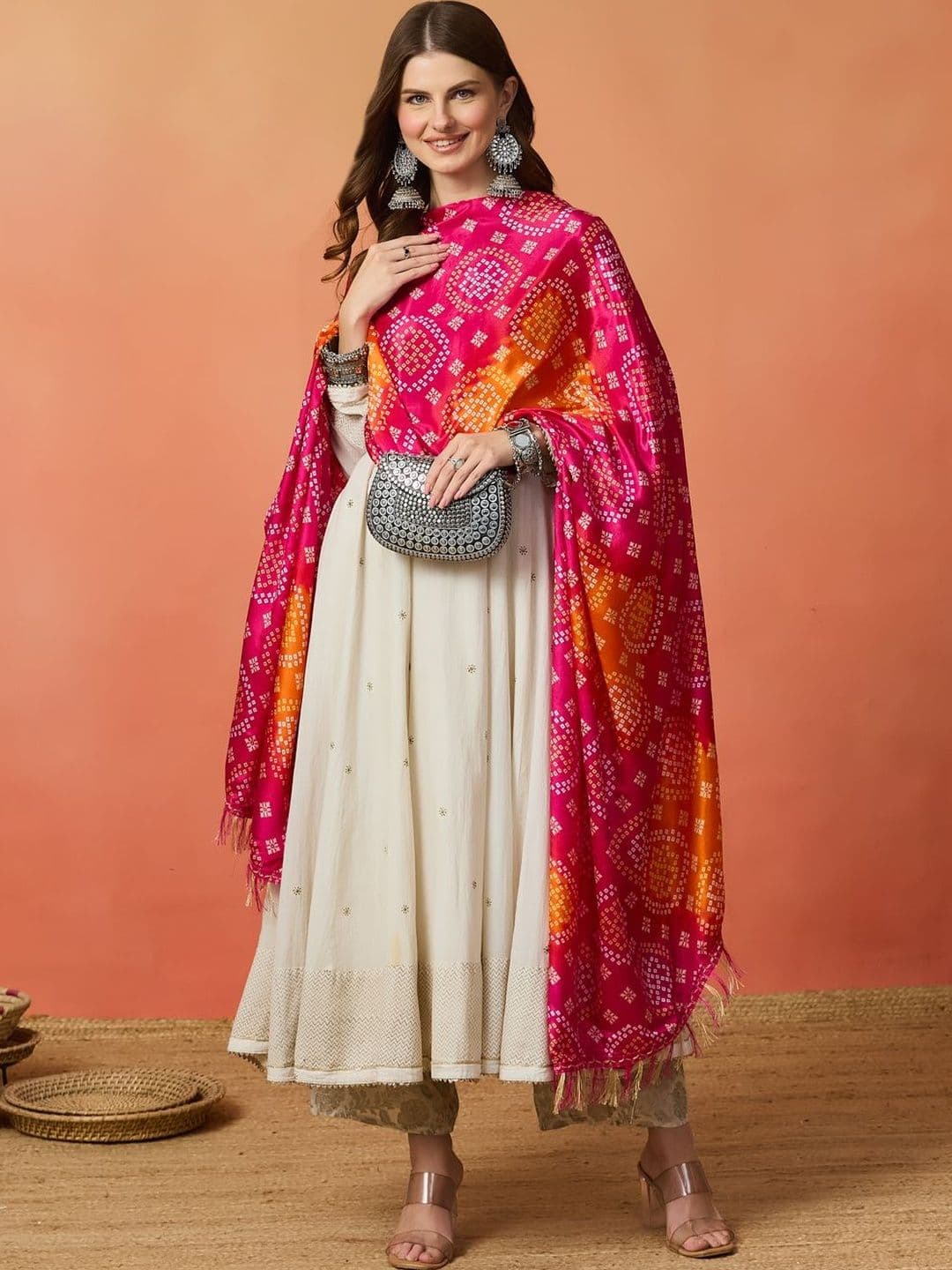 AKSHADEEP Printed Art Silk Bandhani Dupatta - view 1