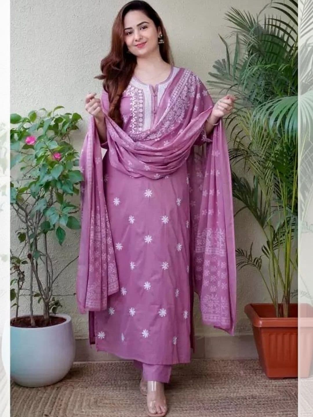 VICENTA Women Ethnic Motifs Embroidered Regular Thread Work Kurta with Trousers & With Dupatta - view 1