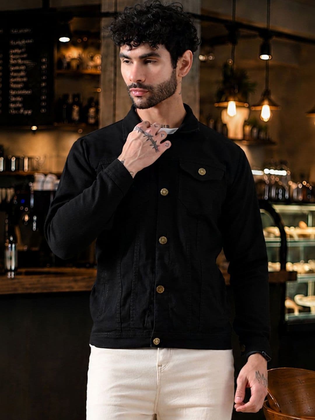 White leapard Men Outdoor Denim Jacket - view 1