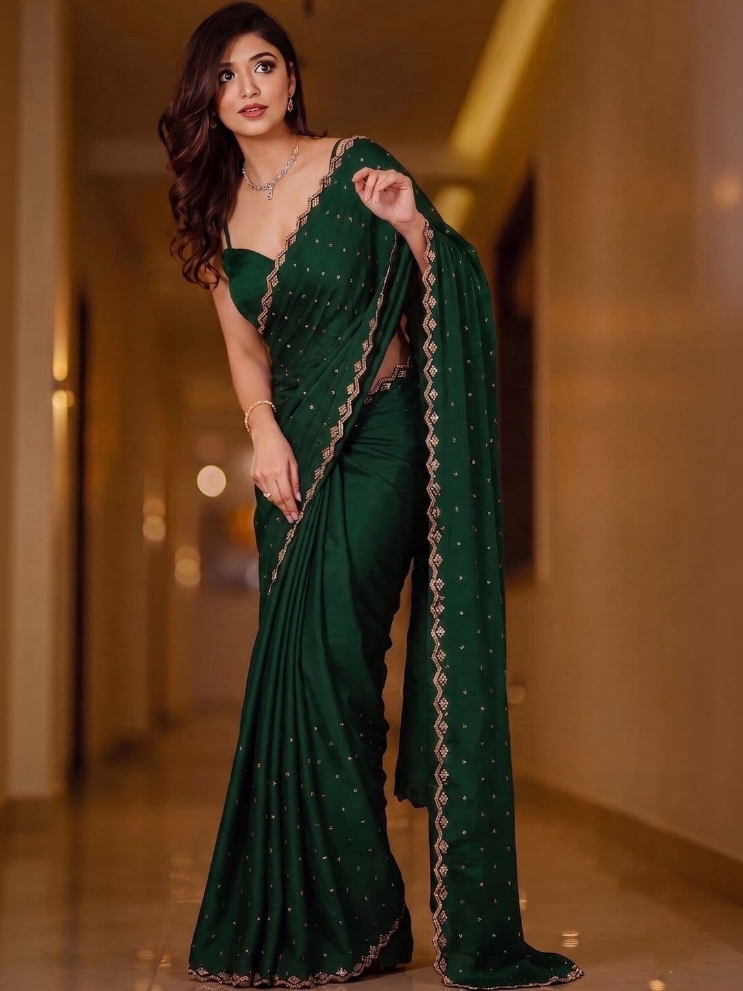 KALYANI TEXTILE Beads and Stones Silk Blend Heavy Work Saree - view 1