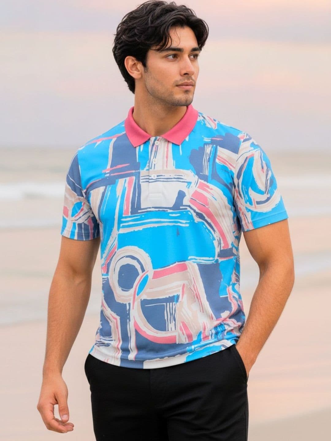 SMAN Men Printed Polo Collar T-shirt - view 1