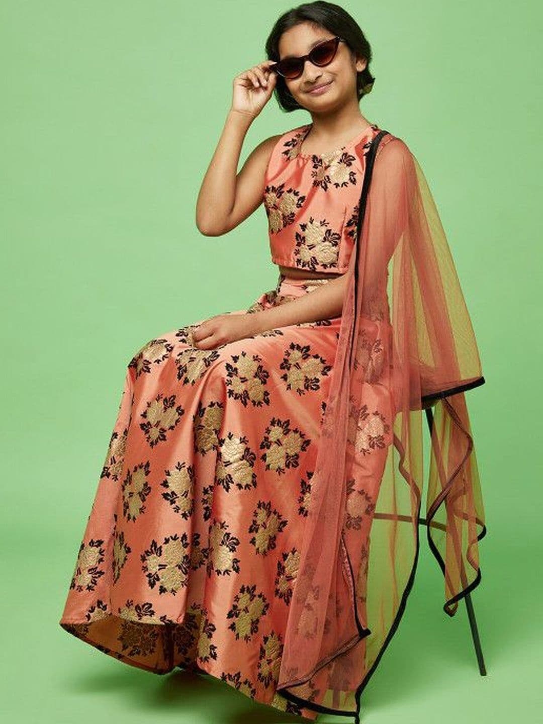 KALINI Girls Embroidered Thread Work Ready to Wear Lehenga & Blouse With Dupatta - view 1