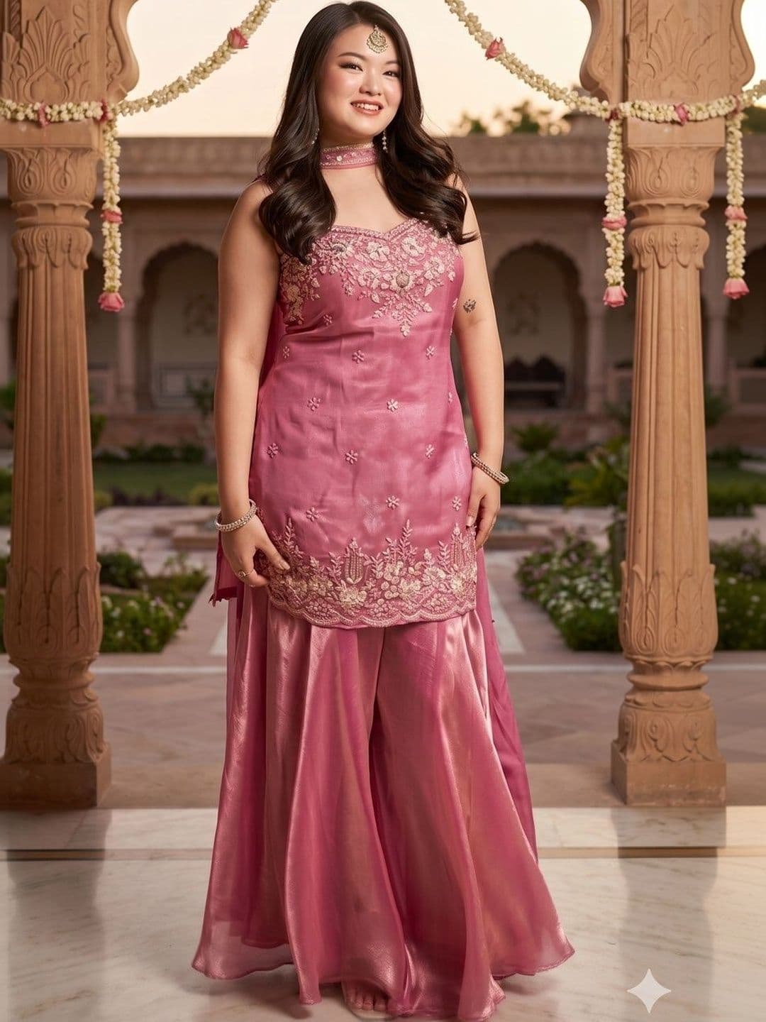 BOUNCER Women Ethnic Motifs Embroidered Regular Thread Work Pure Silk Kurta with Sharara & With Dupatta - view 1