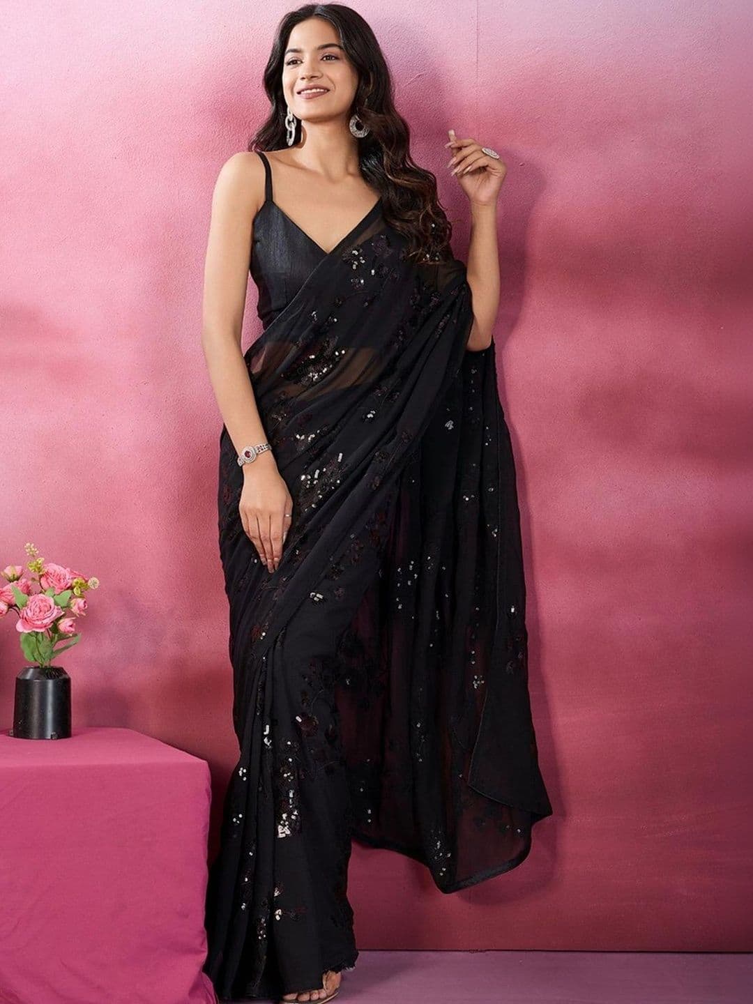 Zili Embellished Embroidered Pure Georgette Banarasi Saree - view 1