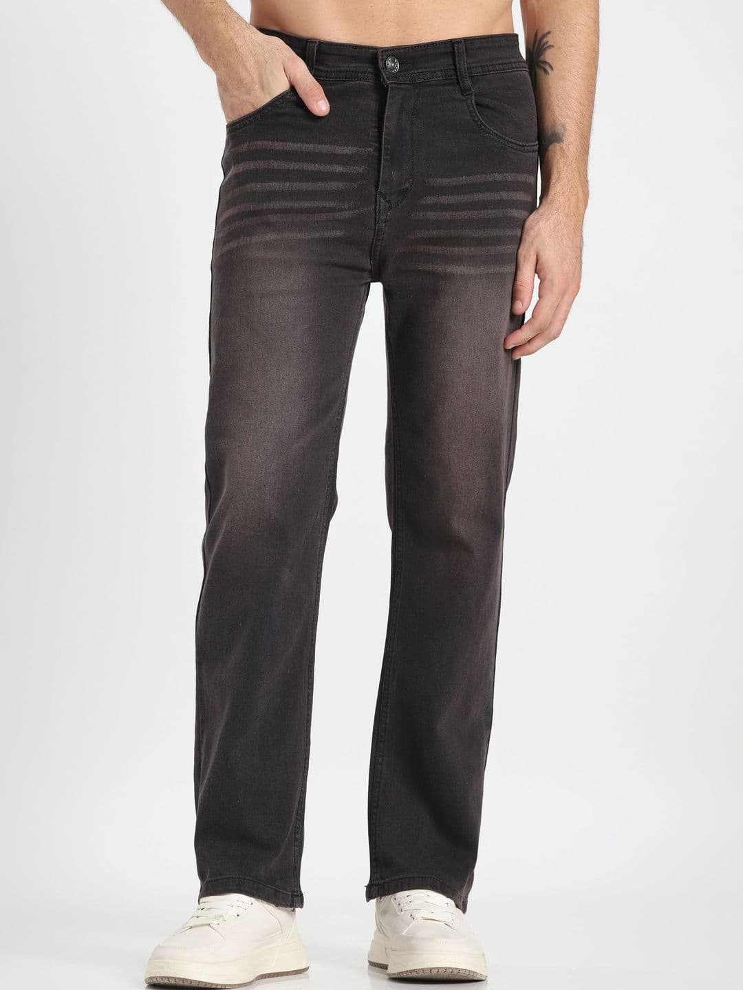 COY Men Comfort Straight Fit Mid-Rise Low Distress Jeans - view 1