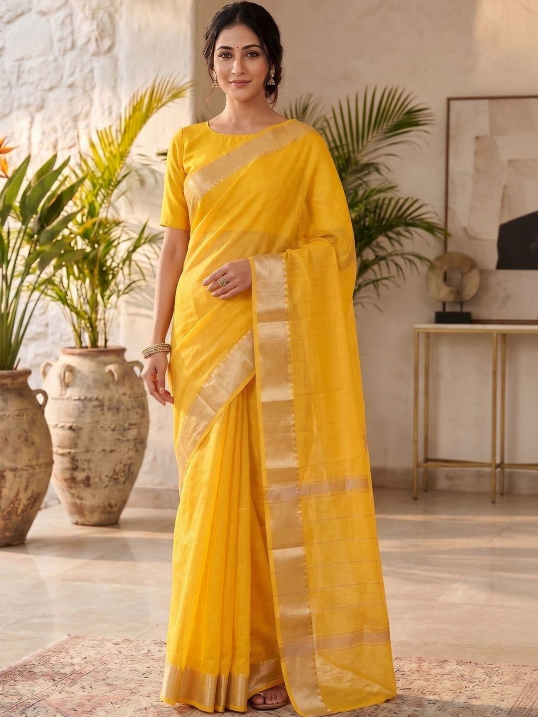 HARNARMADE Ethnic Motifs Zari Silk Blend Designer Mangalagiri Saree - view 1