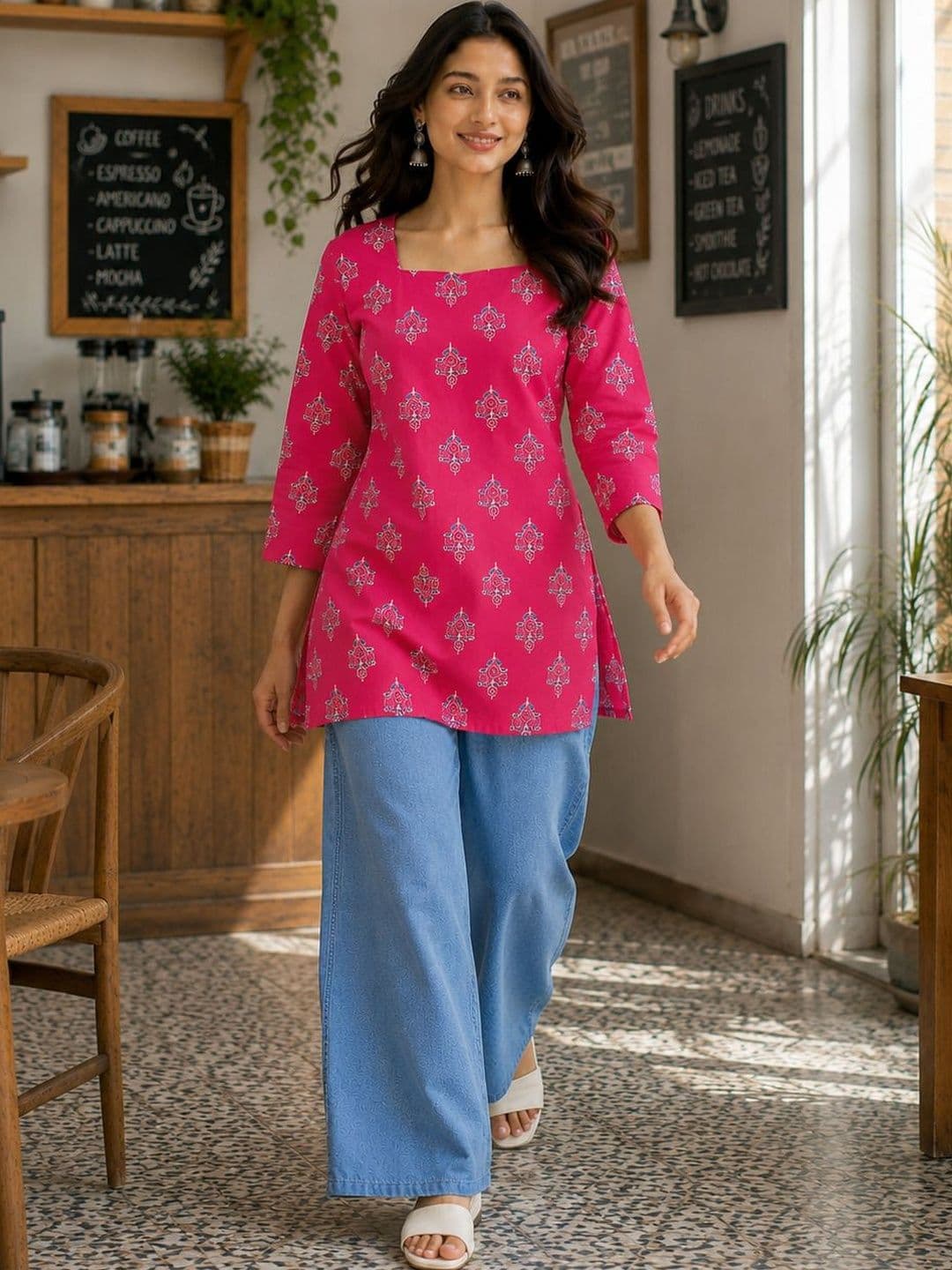 SAIYAMORI Viscose Rayon Square Neck Printed Ethnic Tunic - view 1