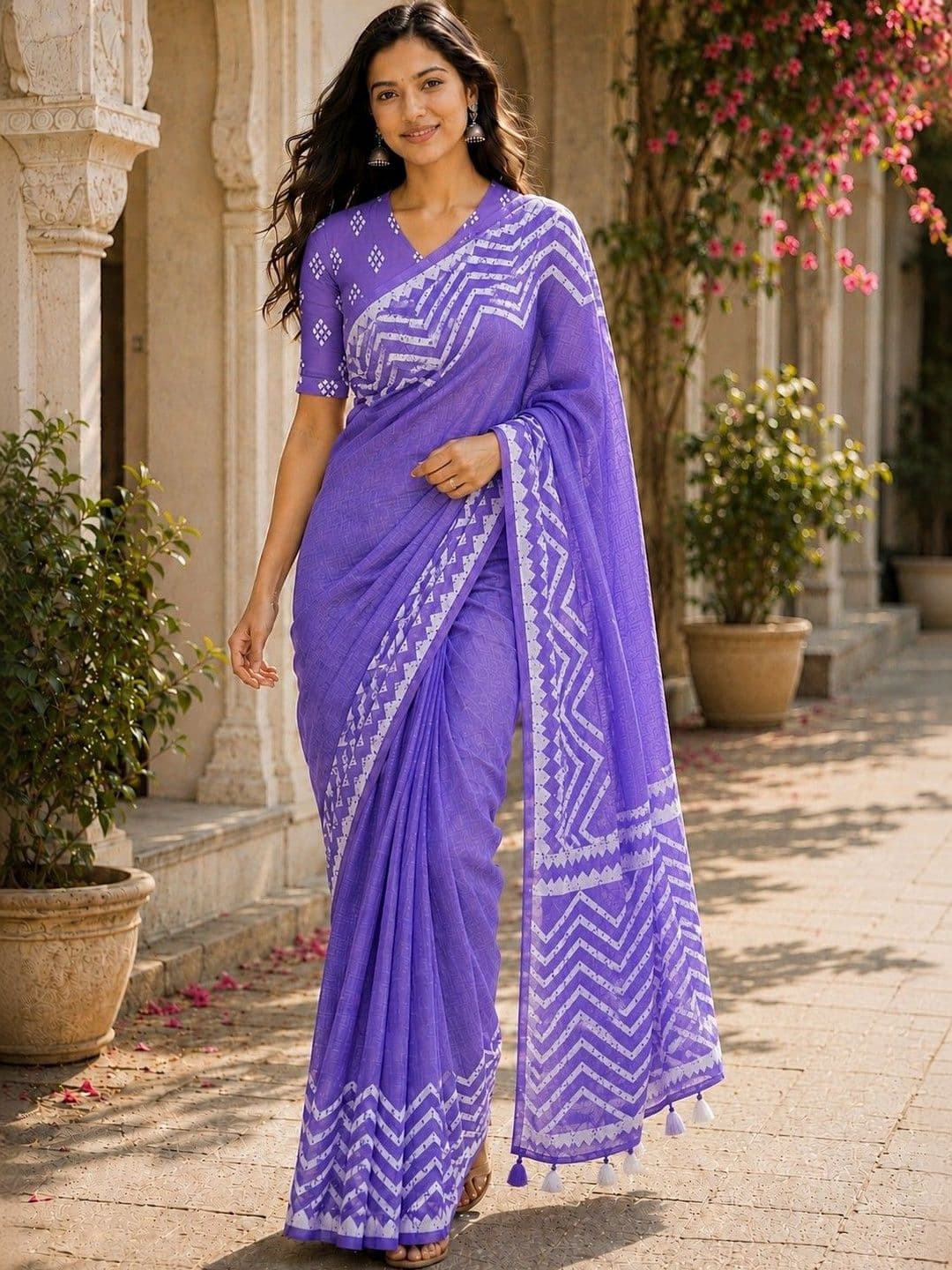 Mitera Floral Printed Silk Saree - view 1