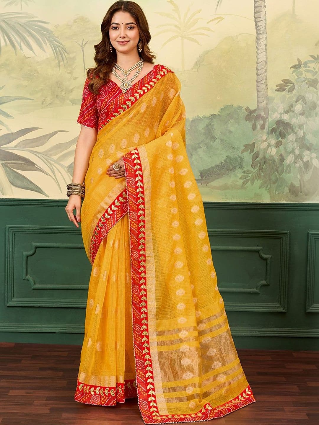 KCPC BANDHANI Embellished Zari Work Kota Saree With Blouse - view 1