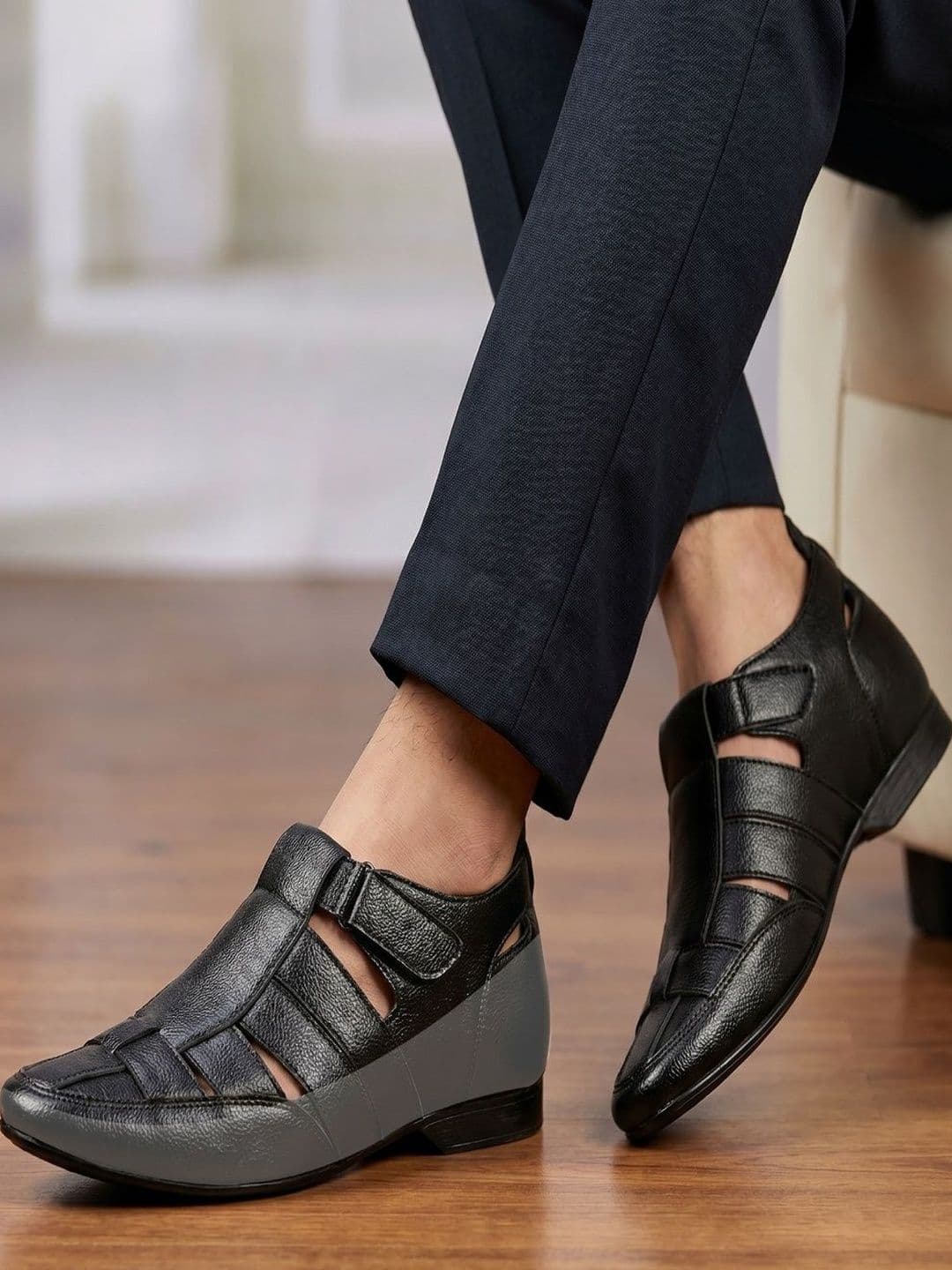 Bxxy Men 3 inch Hidden Height Increasing Formal Velcro Shoe-Style Roman Sandals - view 1