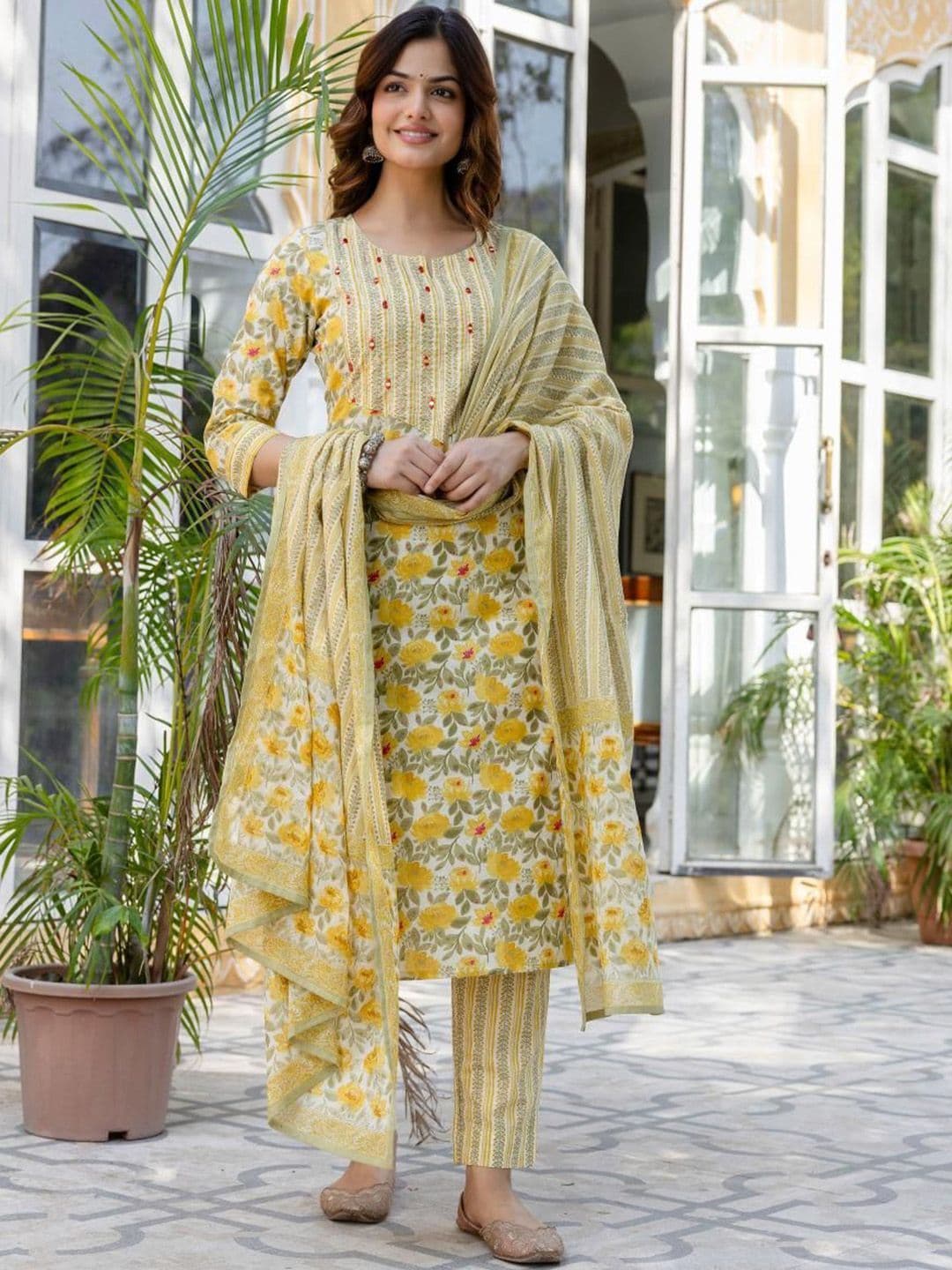 Anouk Rustic Women Floral Printed Pure Cotton Kurta with Trousers & Dupatta - view 1