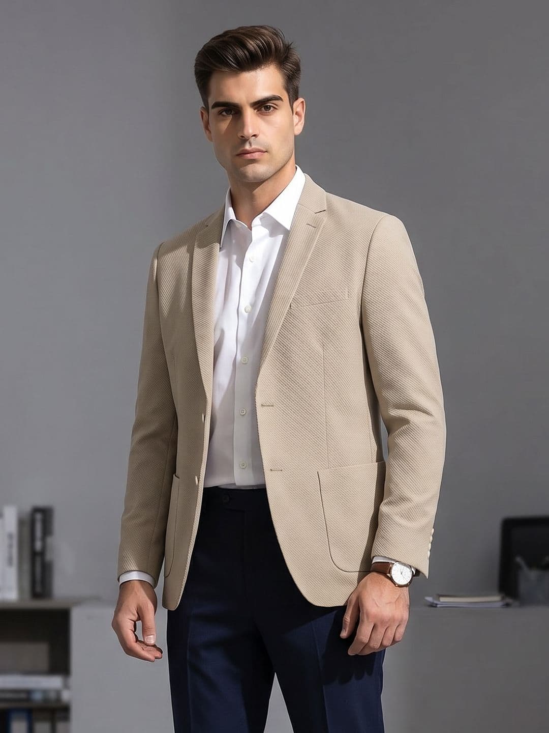 INVICTUS Slim Fit Textured Notched Lapel Single Breasted Formal Blazer - view 1