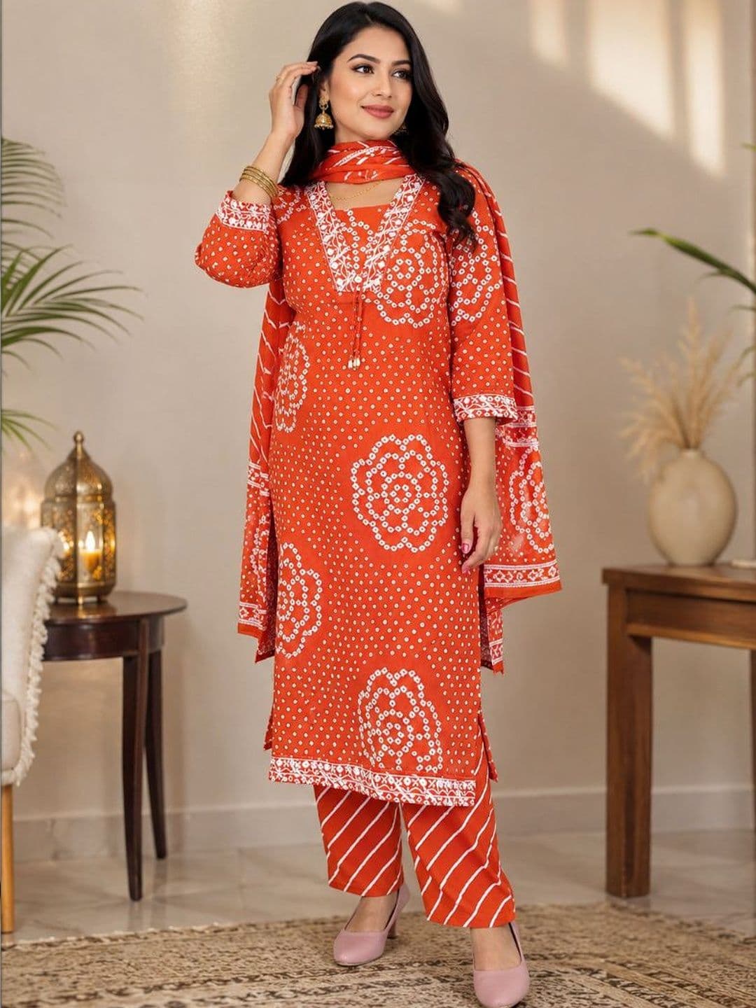 ADD Cotton Ethnic Motifs Printed Kurta With Trouser & Dupatta - view 1