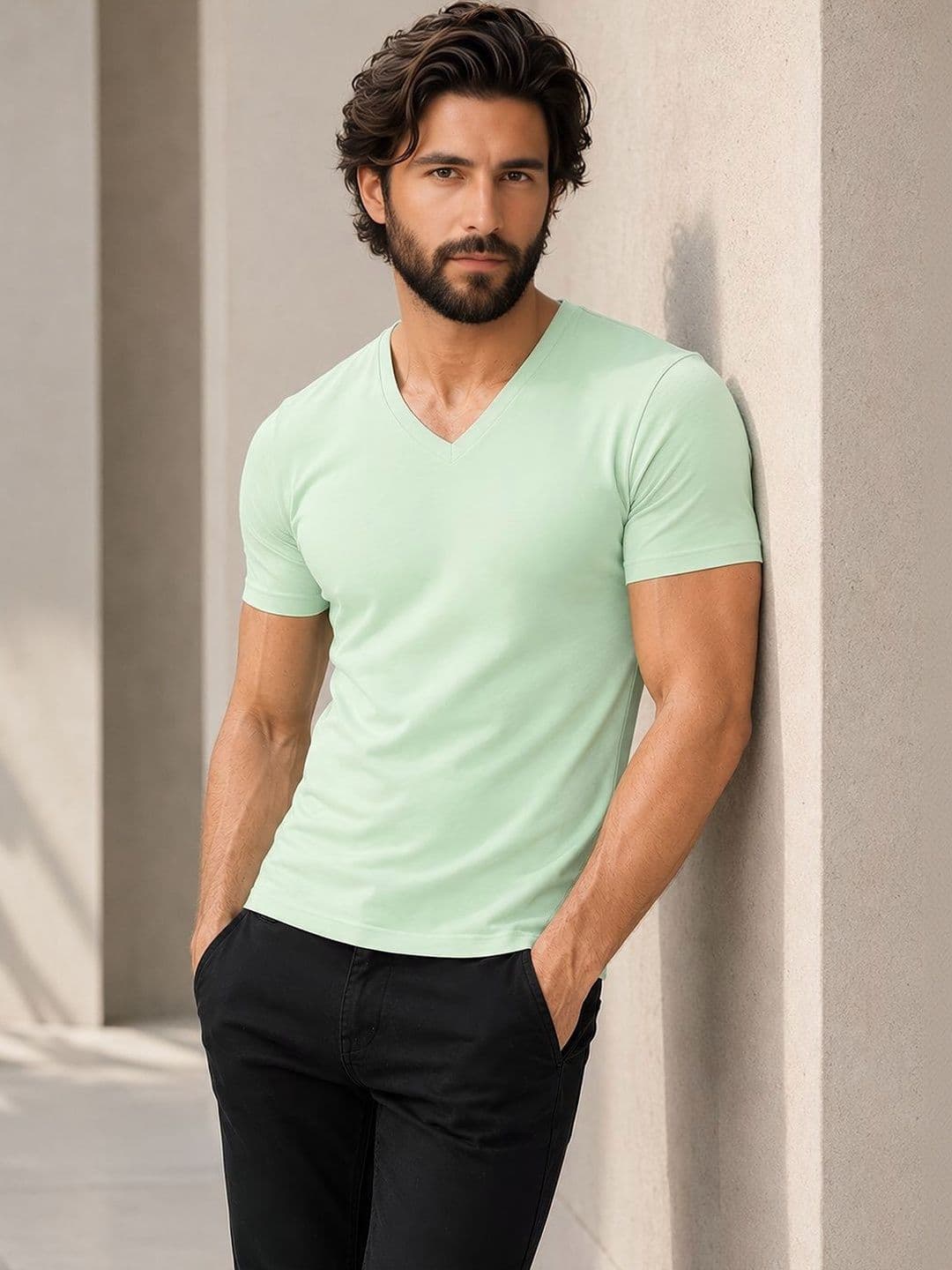 FBAR Men Solid Cotton V Neck T Shirt - view 1