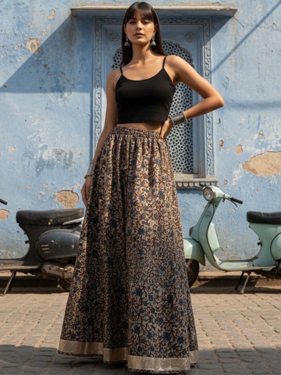 fusion by glitchez Printed Pure Cotton Flared Maxi Skirts - view 1