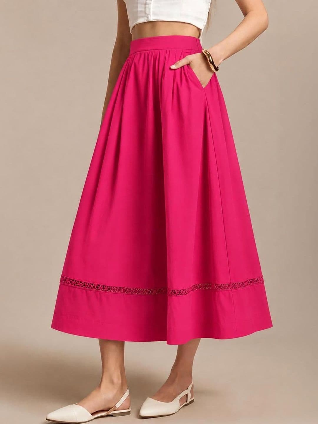 AASK Women Pure Cotton Cotton Cambric Midi Flared Skirt - view 1