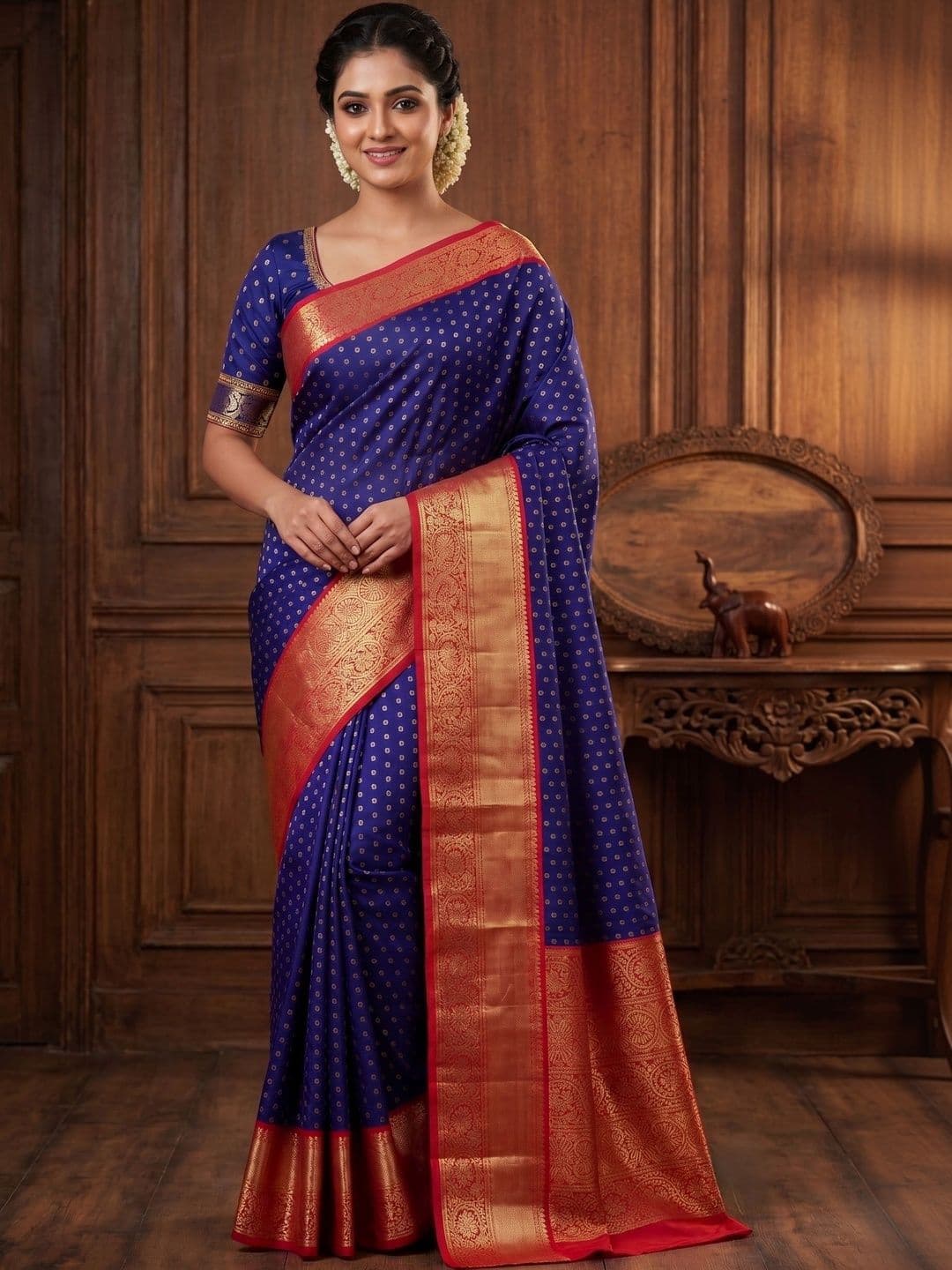 7Eleven Fashion Ethnic Motifs Woven Design Zari Art Silk Banarasi Saree With Blouse - view 1