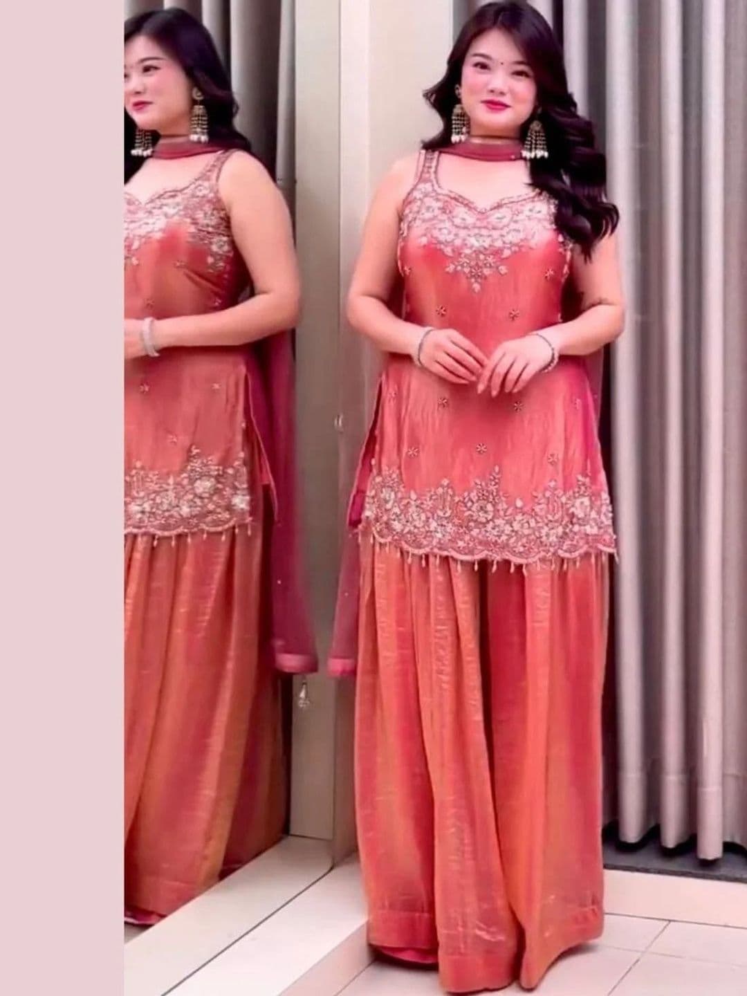 HOUSE OF JENEEVA Women Ethnic Motifs Embroidered Regular Thread Work Kurta with Sharara & With Dupatta - view 1