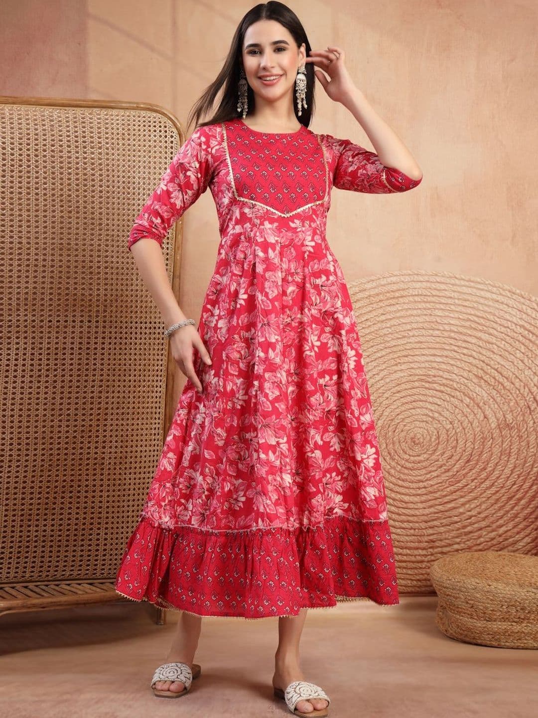 Pristyle Floral Print Ruffled A-Line Midi Dress - view 1