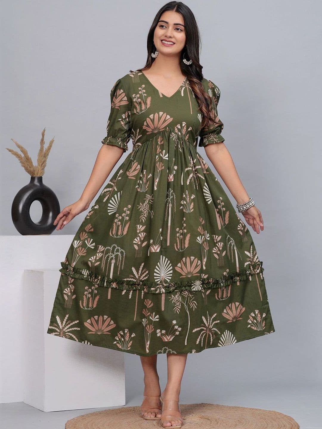 CTMTEX Women Floral Printed V-Neck Empire Ethnic Dress - view 1