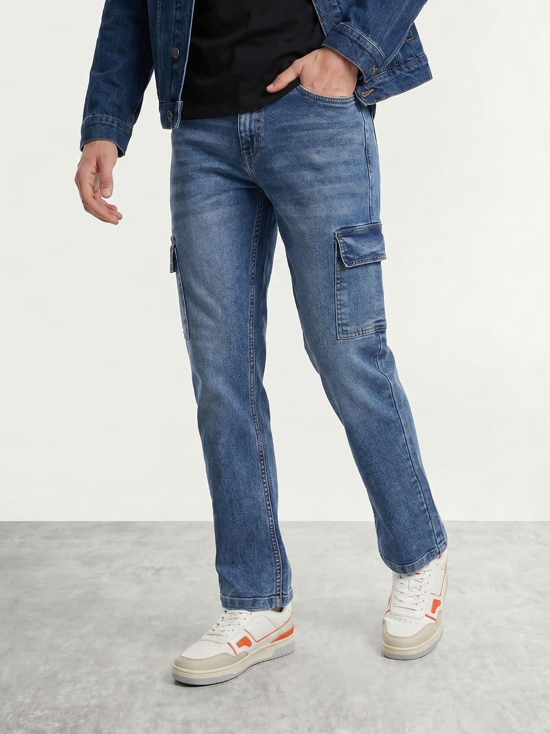 Mast & Harbour Men Slim Cargo Fit Heavy Fade Stretchable Jeans - view 1