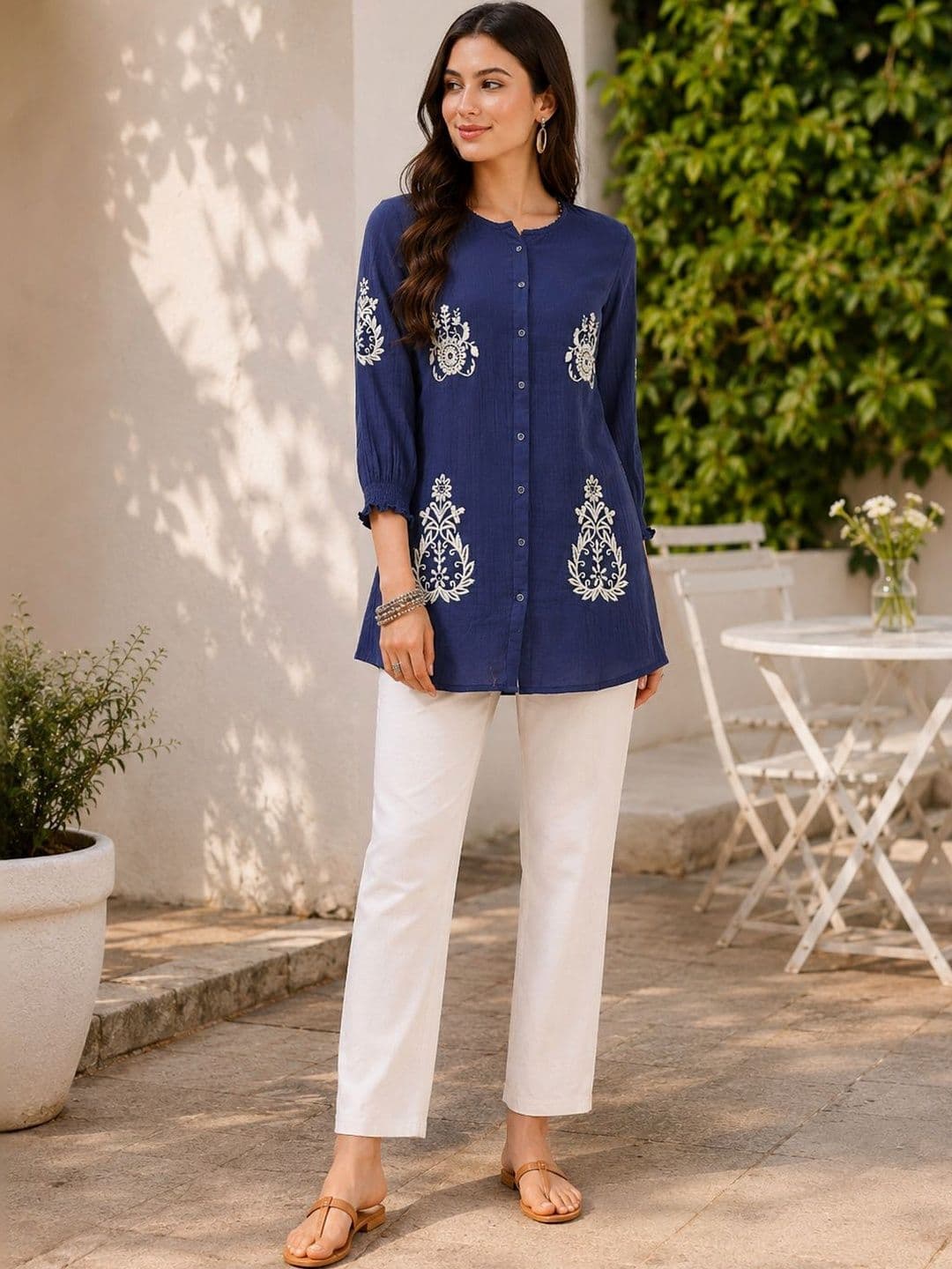 Nayam By Lakshita Ethnic Motifs Embroidered Thread Work Pure Cotton Thread Work Kurti - view 1